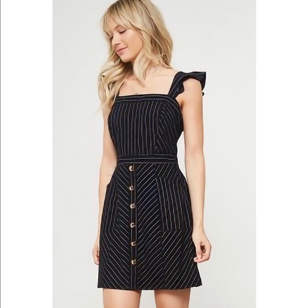 Black and White Striped Ruffle Sleeve Dress